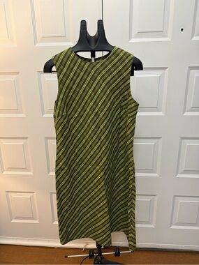 Sleeveless Olive Diagonal-Stripe Midi Dress